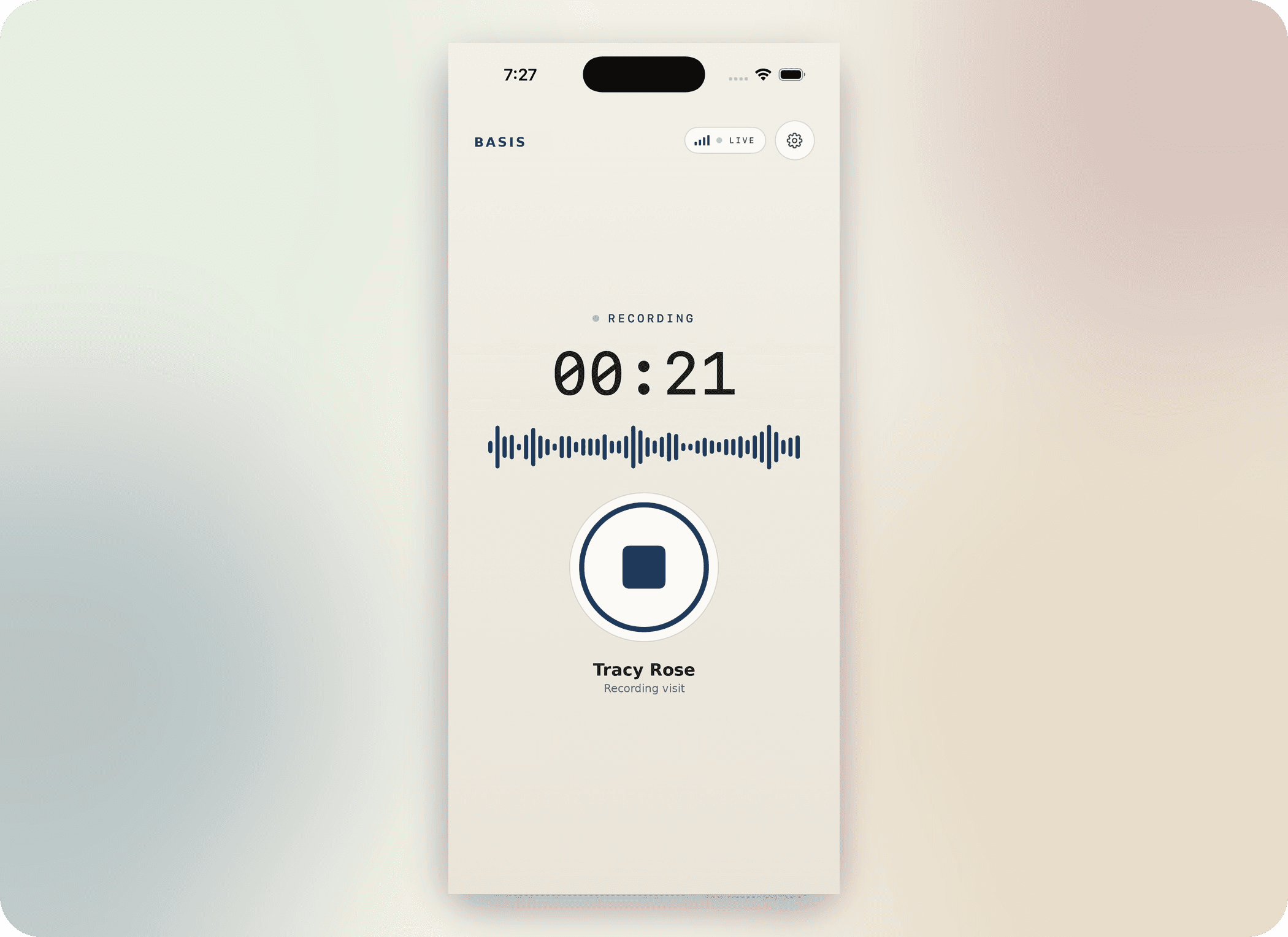 Basis Ambient AI Scribe recording a patient visit on a mobile device
